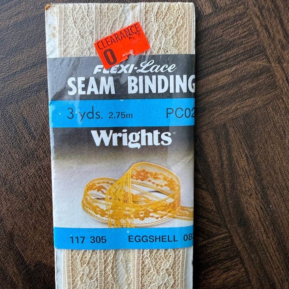 Vintage Wrights Flexi-Lace Seam Binding Eggshell 082 Nylon Trim 3 Yds 117 305